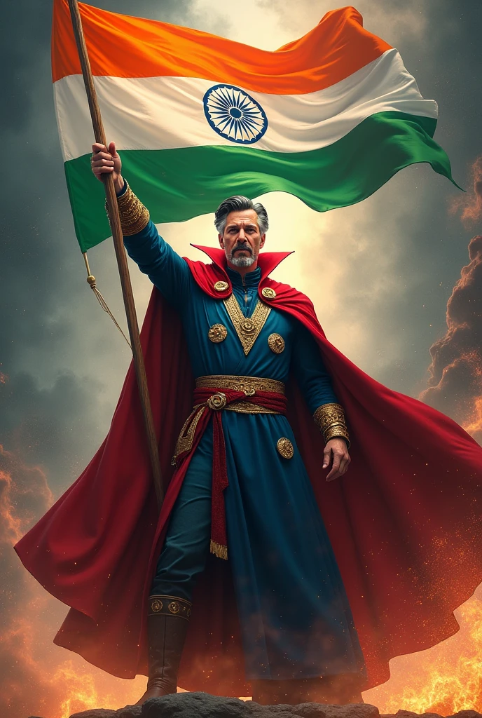 doctor strange standing with Indian flag in hand 