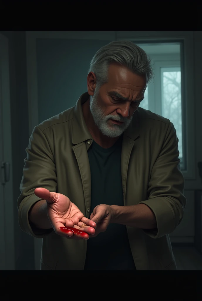 Little blood coming from a man’s hand 