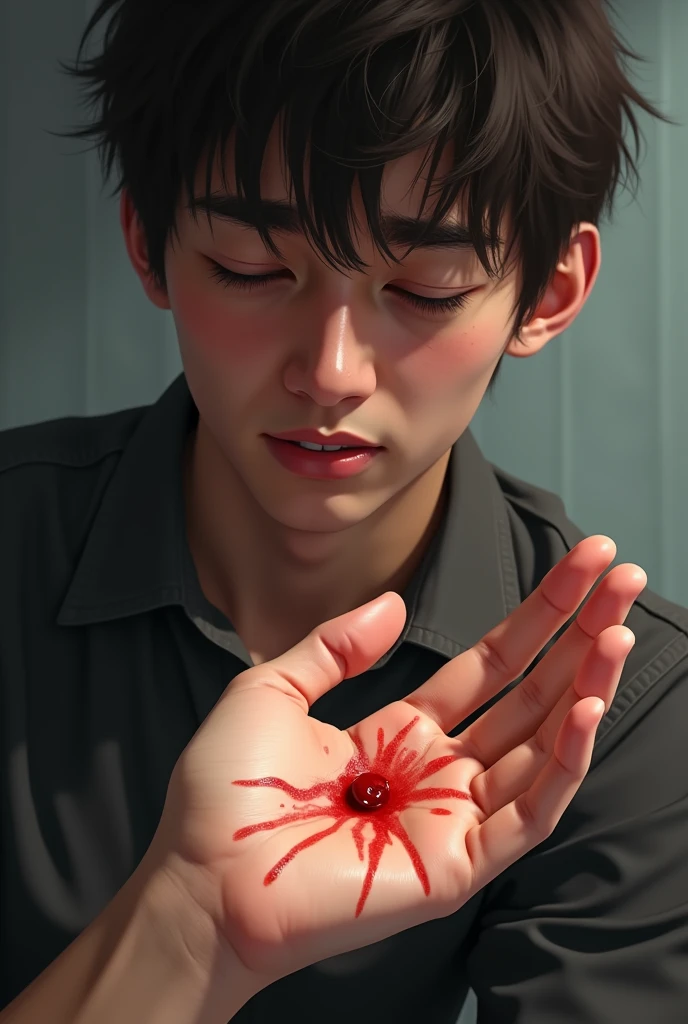 Little blood coming from a young man’s hand