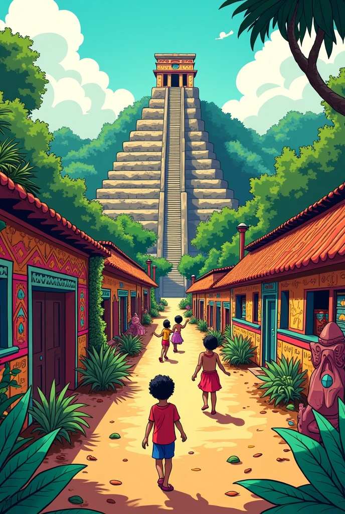 comic mayan village