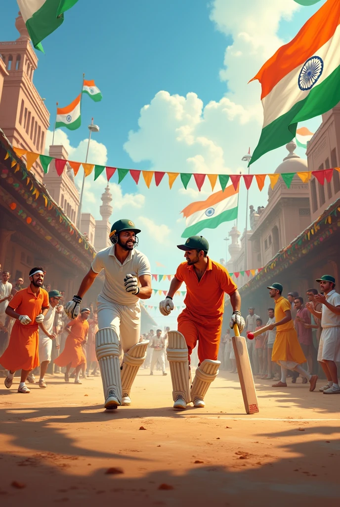 Can you create me a Happy Independence day special in Indian culture with Cricket players.