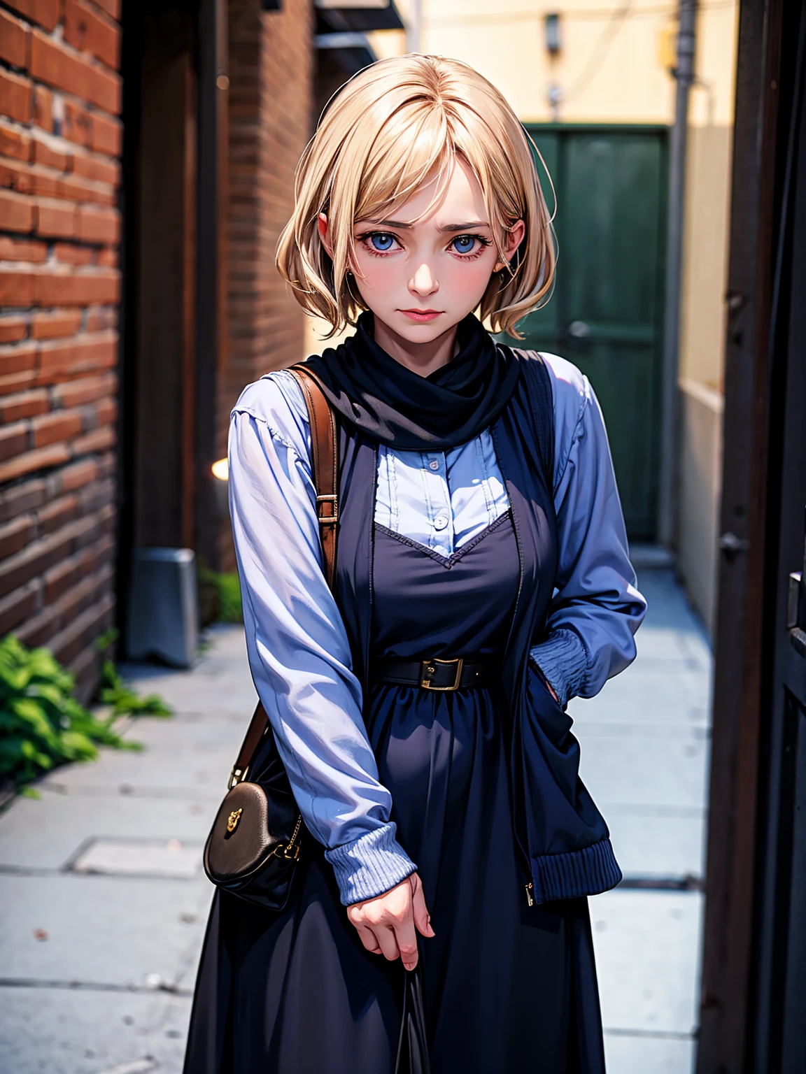 (Name: Samantha Rune 45 Year-old Mature Woman), She is a Homeless, Dark Alley Background