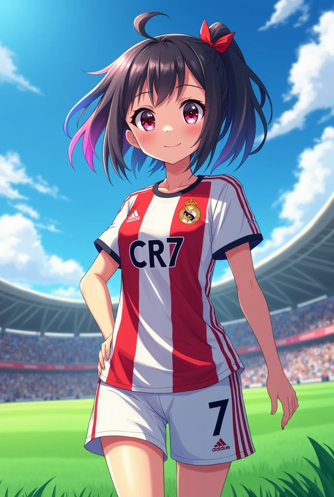 Anime girl in cr7 gateup
Grass background field
Blue sky audiences