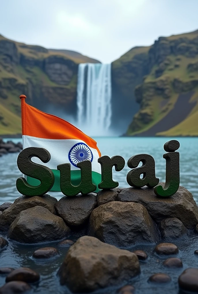 A beautiful Iceland with Indian flag
And name Suraj in stone