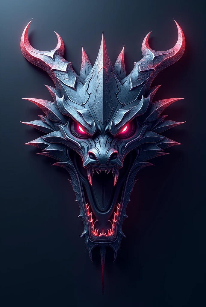"I want to create a futuristic and aggressive gaming logo featuring a dragon’s face, but designed in the shape of a dragon’s fang. The logo should have sleek, clean lines with a modern aesthetic. Integrate nano titanium particles to add a high-tech, dynamic feel. Use subtle gradients or shading to enhance depth and incorporate a contemporary color palette. The overall look should be minimalistic yet striking, suitable for various applications."