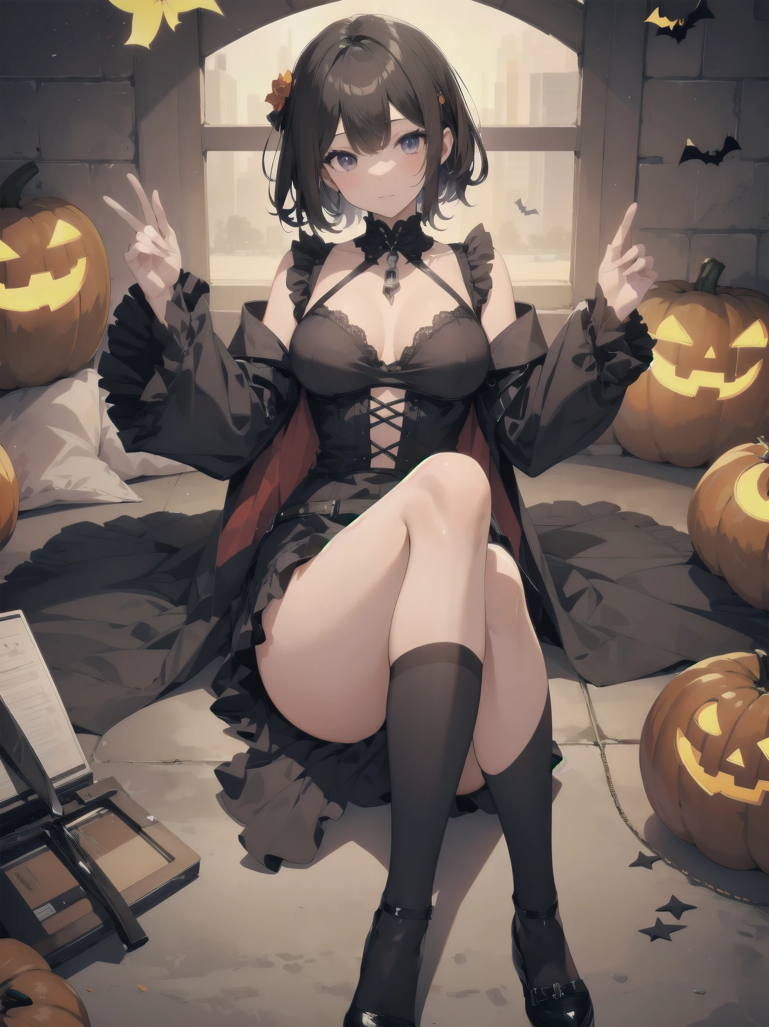 (Masterpiece: 1.3), (Best Quality: 1.2), close-up of one beautiful girl, super hyper-detailed illustration,
BREAK
The ultra-high definition、Top-notch image quality、Maximum quality、Full feet and hands、complete fingers、Beautiful and slender woman、1 person、Leather halloween Cosplay、Little Devil、Bery short hair、blackstockings、halloween 、cinematic lighting