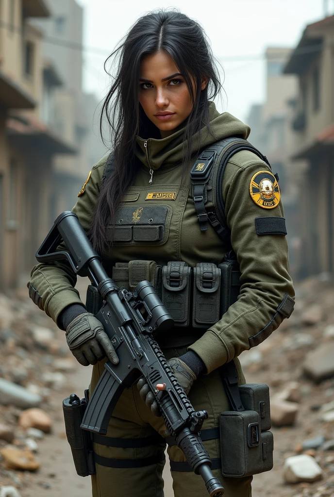 create a tactical female soldier whose uniform says palaces