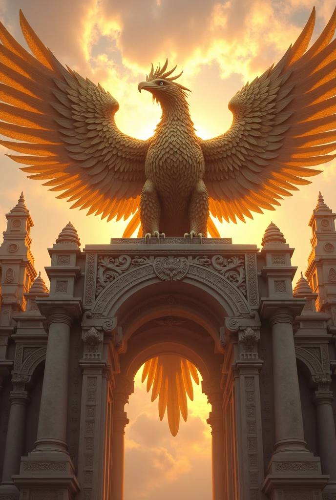 There is a majestic Garuda bird on the gate. 