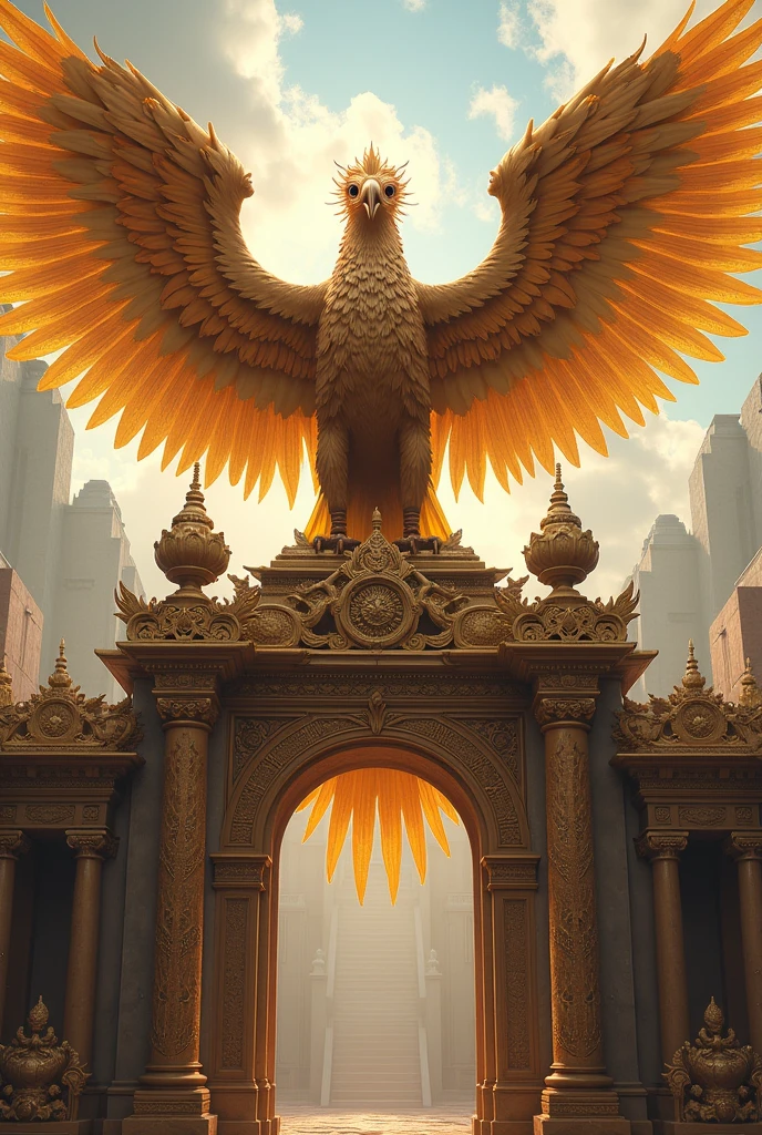 There is a majestic Garuda bird on the gate. 