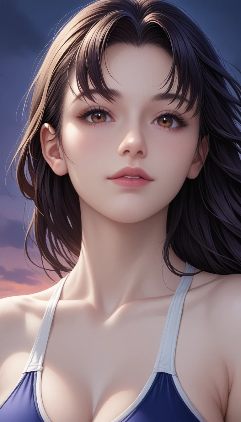 score_9, score_8_superior, score_7_superior, High-resolution CG illustration,A masterpiece in 32K resolution,Highest quality,it is really amazing,Very detailed,Ultra-high resolution,Ultra-realistic,Realistic,Increased depth of field,Cinematic lighting,
Sexy mature Japan woman,
Straight long hair with black hair,Ultra-detailed and beautiful face,Calm and gentle look,Beautiful brown eyes,Translucent white skin,Realistic skin texture,Great proportions,
Sexy high leg swimsuit,
Artistic design,Chic color scheme,Detailed fabric texture,
Dark overcast sky on a dull night,Dark clouds filling the sky,Thundercloud,Coastline at night,Stormy seas,delay々A desolate sandy beach that continues,
Beautiful bust up,Cinematic Angle,