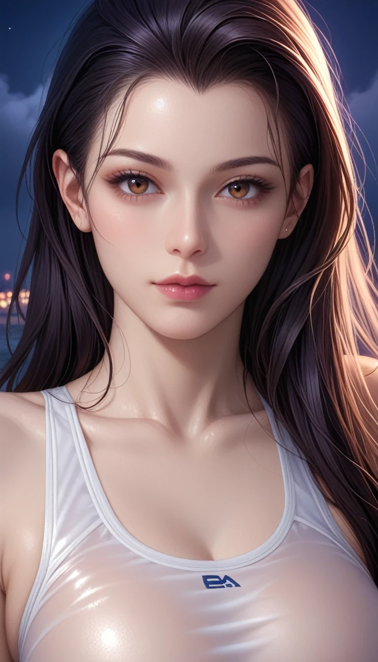 score_9, score_8_superior, score_7_superior, High-resolution CG illustration,A masterpiece in 32K resolution,Highest quality,it is really amazing,Very detailed,Ultra-high resolution,Ultra-realistic,Realistic,Increased depth of field,Cinematic lighting,
Sexy mature Japan woman,
Straight long hair with black hair,Ultra-detailed and beautiful face,Calm and gentle look,Beautiful brown eyes,Translucent white skin,Realistic skin texture,Great proportions,
Sexy high leg swimsuit,
Artistic design,Chic color scheme,Detailed fabric texture,
Dark overcast sky on a dull night,Dark clouds filling the sky,Thundercloud,Coastline at night,Stormy seas,delay々A desolate sandy beach that continues,
Close-up of face,Cinematic Angle,