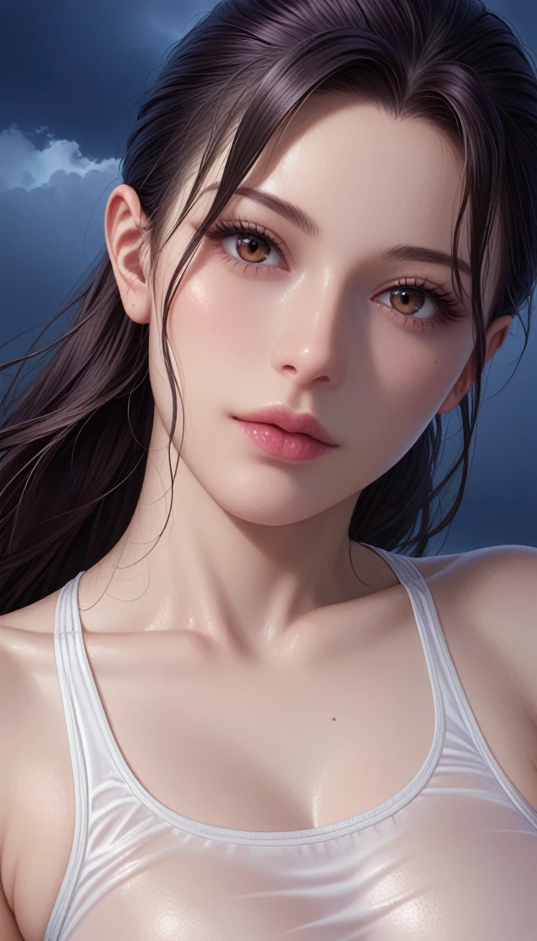 score_9, score_8_superior, score_7_superior, High-resolution CG illustration,A masterpiece in 32K resolution,Highest quality,it is really amazing,Very detailed,Ultra-high resolution,Ultra-realistic,Realistic,Increased depth of field,Cinematic lighting,
Sexy mature Japan woman,
Straight long hair with black hair,Ultra-detailed and beautiful face,Calm and gentle look,Beautiful brown eyes,Translucent white skin,Realistic skin texture,Great proportions,
Sexy high leg swimsuit,
Artistic design,Chic color scheme,Detailed fabric texture,
Dark overcast sky on a dull night,Dark clouds filling the sky,Thundercloud,Coastline at night,Stormy seas,delay々A desolate sandy beach that continues,
Close-up of face,Cinematic Angle,