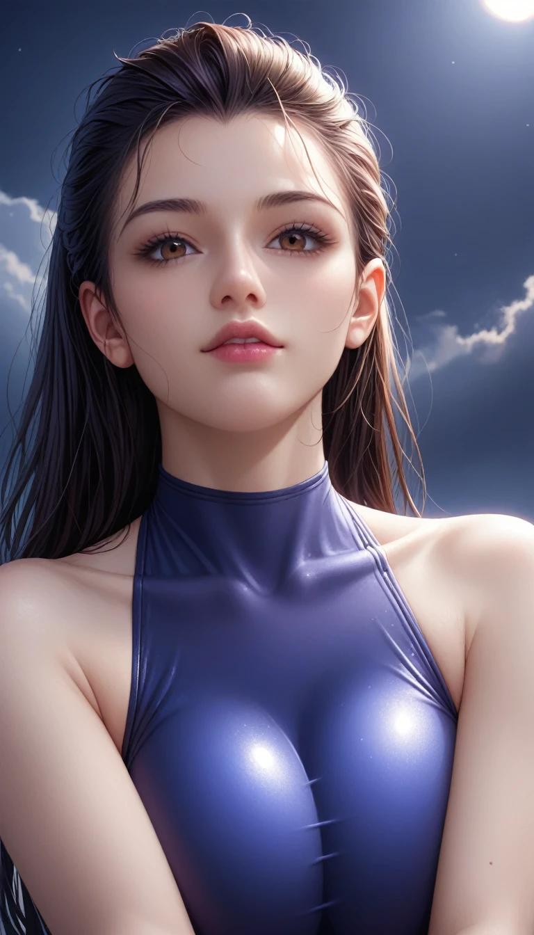 score_9, score_8_superior, score_7_superior, High-resolution CG illustration,A masterpiece in 32K resolution,Highest quality,it is really amazing,Very detailed,Ultra-high resolution,Ultra-realistic,Realistic,Increased depth of field,Cinematic lighting,
Sexy mature Japan woman,
Straight long hair with black hair,Ultra-detailed and beautiful face,Calm and gentle look,Beautiful brown eyes,Translucent white skin,Realistic skin texture,Great proportions,
Sexy high leg swimsuit,
Artistic design,Chic color scheme,Detailed fabric texture,
Dark overcast sky on a dull night,Dark clouds filling the sky,Thundercloud,Coastline at night,Stormy seas,delay々A desolate sandy beach that continues,
Close-up of face,Cinematic Angle,