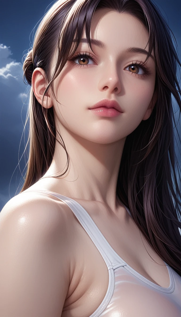 score_9, score_8_superior, score_7_superior, High-resolution CG illustration,A masterpiece in 32K resolution,Highest quality,it is really amazing,Very detailed,Ultra-high resolution,Ultra-realistic,Realistic,Increased depth of field,Cinematic lighting,
Sexy mature Japan woman,
Straight long hair with black hair,Ultra-detailed and beautiful face,Calm and gentle look,Beautiful brown eyes,Translucent white skin,Realistic skin texture,Great proportions,
Sexy high leg swimsuit,
Artistic design,Chic color scheme,Detailed fabric texture,
Dark overcast sky on a dull night,Dark clouds filling the sky,Thundercloud,Coastline at night,Stormy seas,delay々A desolate sandy beach that continues,
Close-up of face,Cinematic Angle,