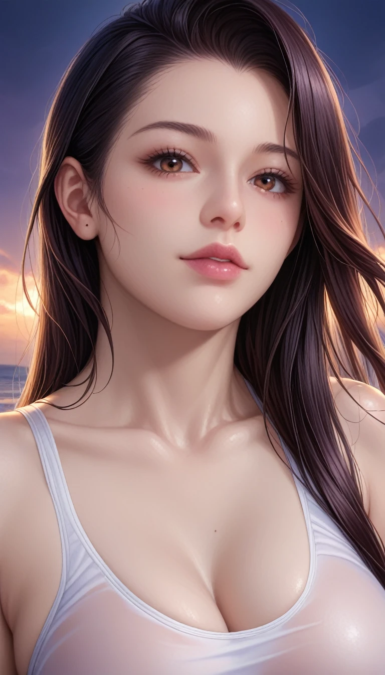 score_9, score_8_superior, score_7_superior, High-resolution CG illustration,A masterpiece in 32K resolution,Highest quality,it is really amazing,Very detailed,Ultra-high resolution,Ultra-realistic,Realistic,Increased depth of field,Cinematic lighting,
Sexy mature Japan woman,
Straight long hair with black hair,Ultra-detailed and beautiful face,Calm and gentle look,Beautiful brown eyes,Translucent white skin,Realistic skin texture,Great proportions,
Sexy high leg swimsuit,
Artistic design,Chic color scheme,Detailed fabric texture,
Dark overcast sky on a dull night,Dark clouds filling the sky,Thundercloud,Coastline at night,Stormy seas,delay々A desolate sandy beach that continues,
Close-up of face,Cinematic Angle,