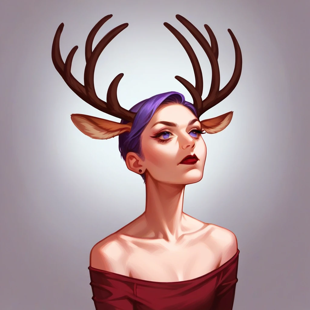 score_9, score_8_up, score_7_up, score_6_up, bg4, fierce Jackalope, antlers, short hair. purple black and fuchsia, light painting