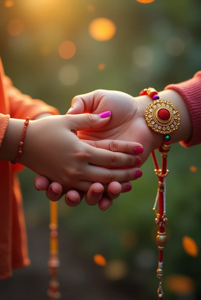 I want a series of photos which have hand of sister and hand of brother and it depicts sister tieing rakhi on brother’s hand