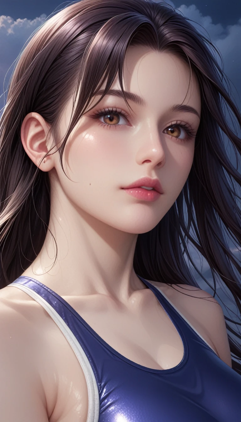 score_9, score_8_superior, score_7_superior, High-resolution CG illustration,A masterpiece in 32K resolution,Highest quality,it is really amazing,Very detailed,Ultra-high resolution,Ultra-realistic,Realistic,Increased depth of field,Cinematic lighting,
Sexy mature Japan woman,
Straight long hair with black hair,Ultra-detailed and beautiful face,Calm and gentle look,Beautiful brown eyes,Translucent white skin,Realistic skin texture,Great proportions,
Sexy high leg swimsuit,
Artistic design,Chic color scheme,Detailed fabric texture,
Dark overcast sky on a dull night,Dark clouds filling the sky,Thundercloud,Coastline at night,Stormy seas,delay々A desolate sandy beach that continues,
Close-up of face,Cinematic Angle,