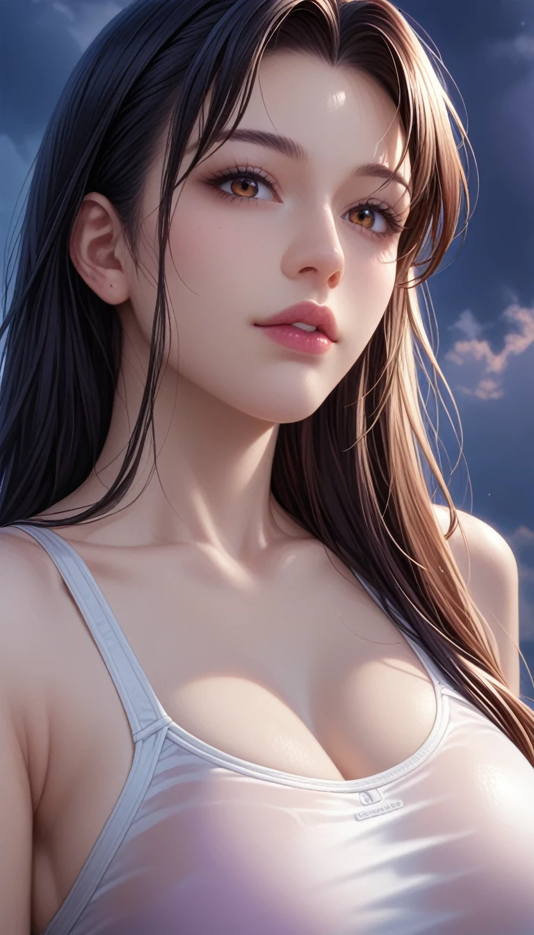 score_9, score_8_superior, score_7_superior, High-resolution CG illustration,A masterpiece in 32K resolution,Highest quality,it is really amazing,Very detailed,Ultra-high resolution,Ultra-realistic,Realistic,Increased depth of field,Cinematic lighting,
Sexy mature Japan woman,
Straight long hair with black hair,Ultra-detailed and beautiful face,Calm and gentle look,Beautiful brown eyes,Translucent white skin,Realistic skin texture,Great proportions,
Sexy high leg swimsuit,
Artistic design,Chic color scheme,Detailed fabric texture,
Dark overcast sky on a dull night,Dark clouds filling the sky,Thundercloud,Coastline at night,Stormy seas,delay々A desolate sandy beach that continues,
Close-up of face,Cinematic Angle,