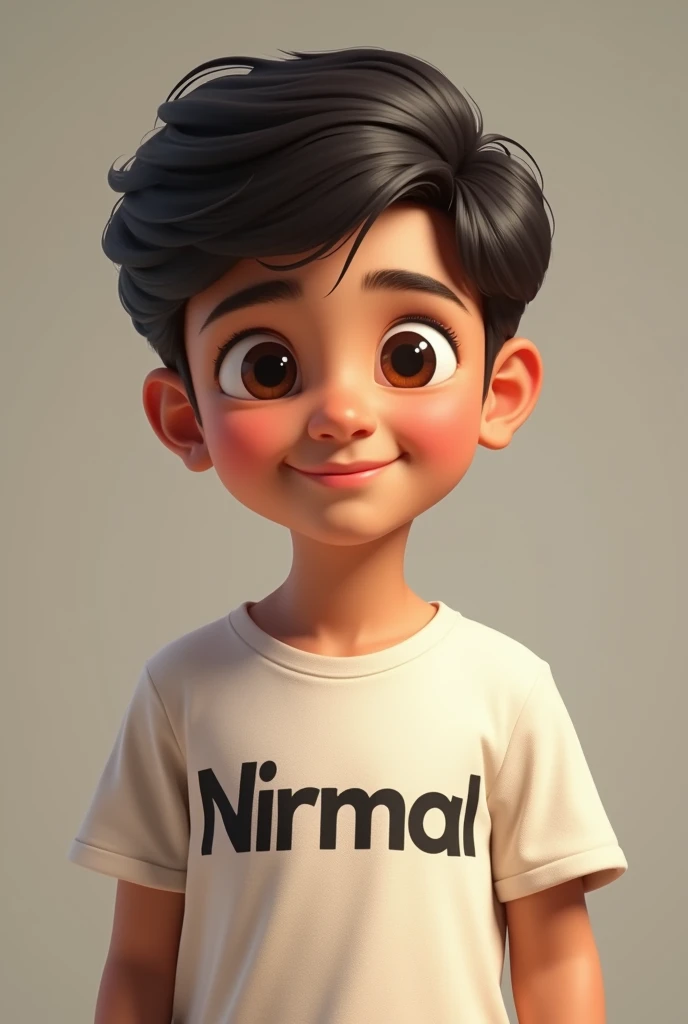 There should be a photo of a boy who has Nirmal written on his T-shirt. Realistic

