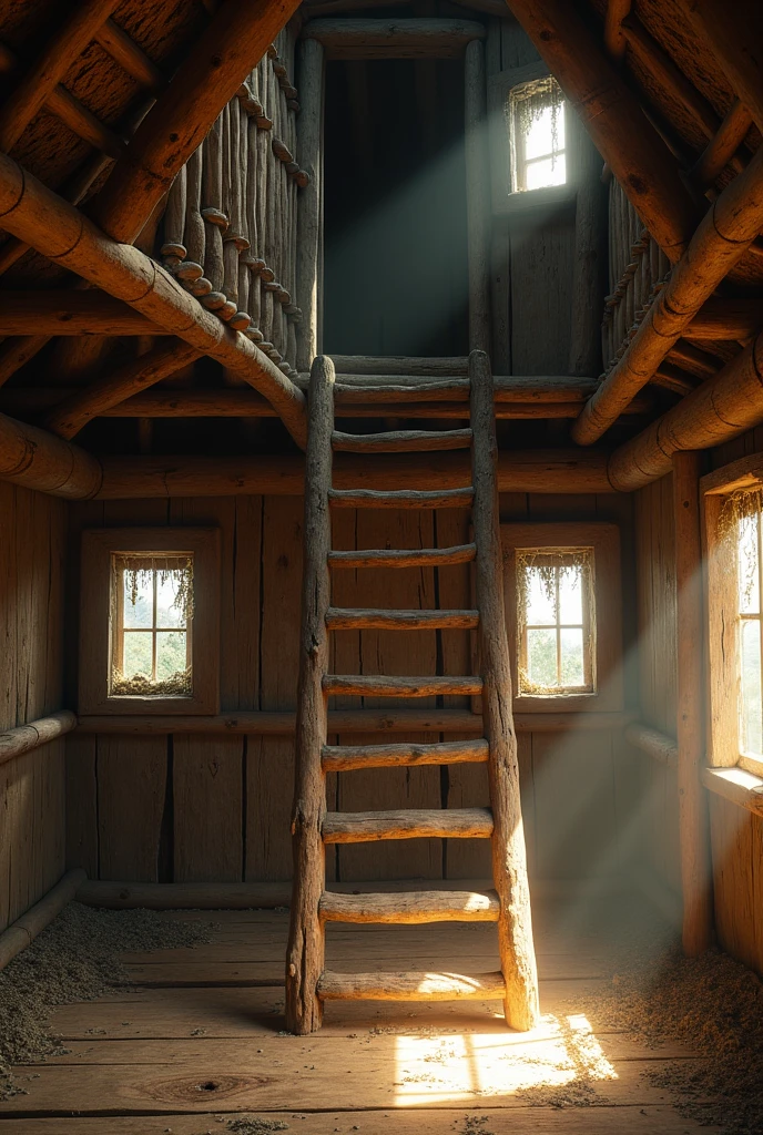 Ladder to the attic in a hut