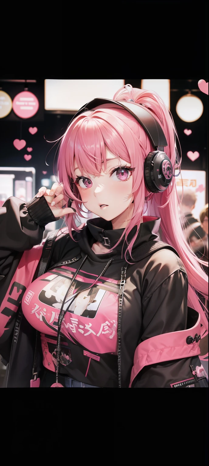 Bad girl、Black jumper、Pink mini skirt、Odango Hair、Pink hair、full body Esbian、masuter piece:1.2、top-quality)、(Live action、Intricate details)、(1lady、solo、The upper part of the body、) garments: Edgy、Black jumper、Pink mini skirt、Avant-garde、Experimental appearance: Long pink hair、BEReaction: Runaway Ladies Leader、secretary-general、Black jumper、Pink mini skirt、 The location: bustling city、Create mixed media art、 values: individuality、authenticity、Creative Expression Inn