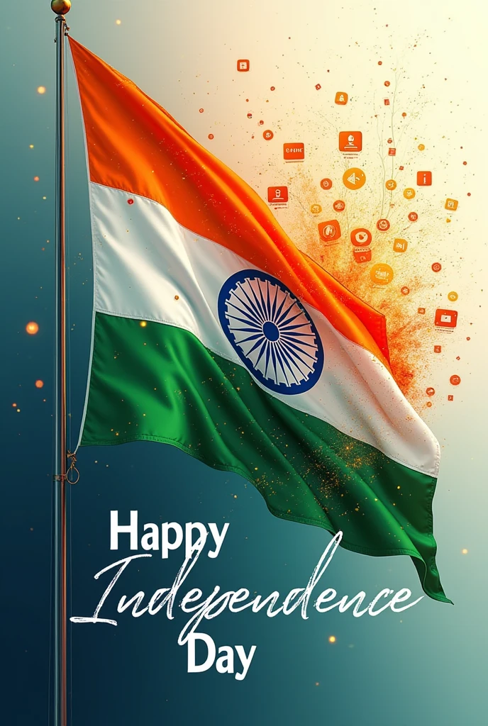 Generate indian flag on independence day related to information technology on it industry also write on photo happy independence