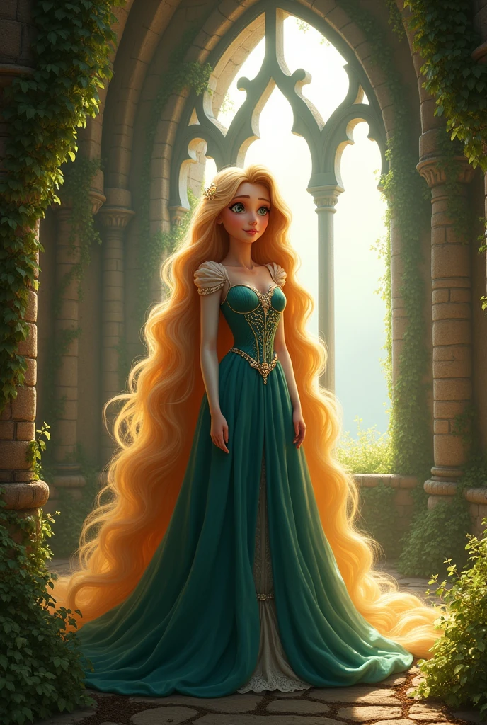 a rapunzel princess from original book . detailed outfit