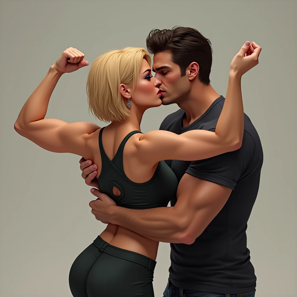 (((Adolf Hitler and Eva Braun embracing tightly each other))), Leader bunker background, bikini brief and string bikini, smile, expression of love, (((a nude bodybuilder and a nude femalebodybuilder))), a handsome guy and a young cute girl, (((very muscular body, vascularity, veins))), upper-body portrait, upper-body Image, real man and woman, barefeet, barefoot, (abnormally developed muscles), (((color Image))), masterpiece, best quality, high resolution