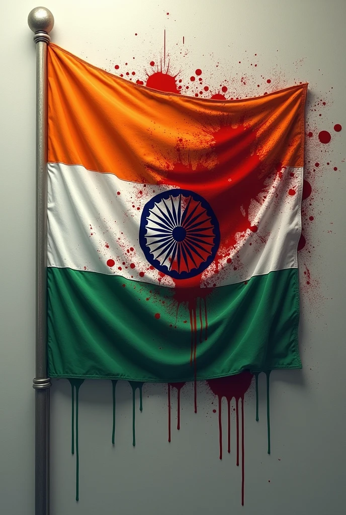 The Indian flag was stained with blood.

