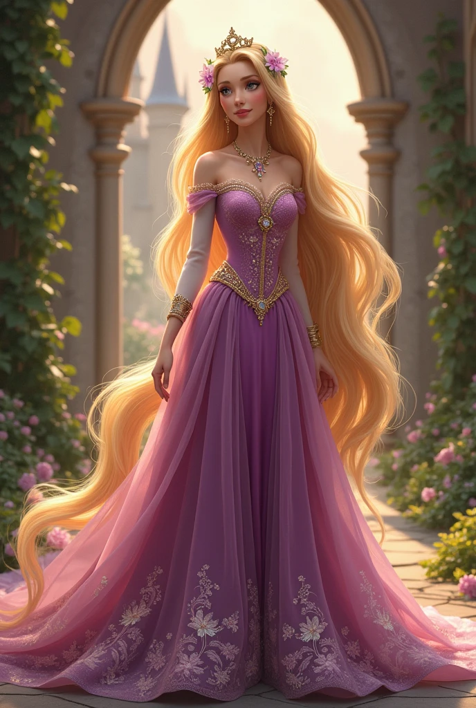 a rapunzel princess from original book . detailed outfit for fancy dress competition
