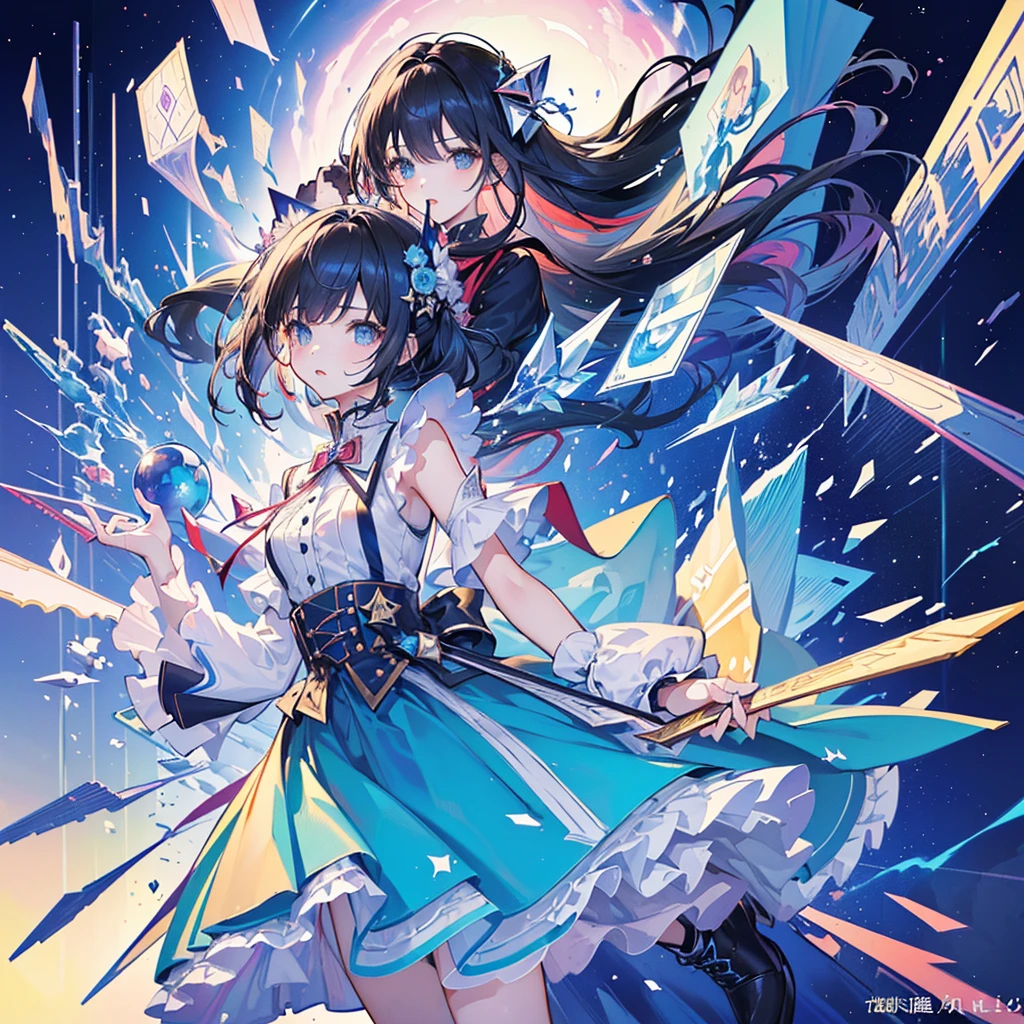 1girl,(((Highest quality、Masterpiece、Official Art、Super detailed、Dynamic composition、Triangular composition、Square Composition、S composition、X Composition、Perfect Anatomy)))、Anime Style、Original Hairstyle and Hair Color、Cute Original Clothes、White background、Art University Entrance Exam Painting、