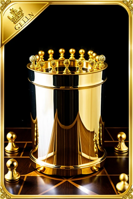 drawn drawing, This is a sticker
Golden coins in a pot. It says in Russian "limit" in Cyrillic. Russian letters
chess pieces stand next to each other. They are set with rhinestones and beautiful stones. Golden color. Luxury luxury