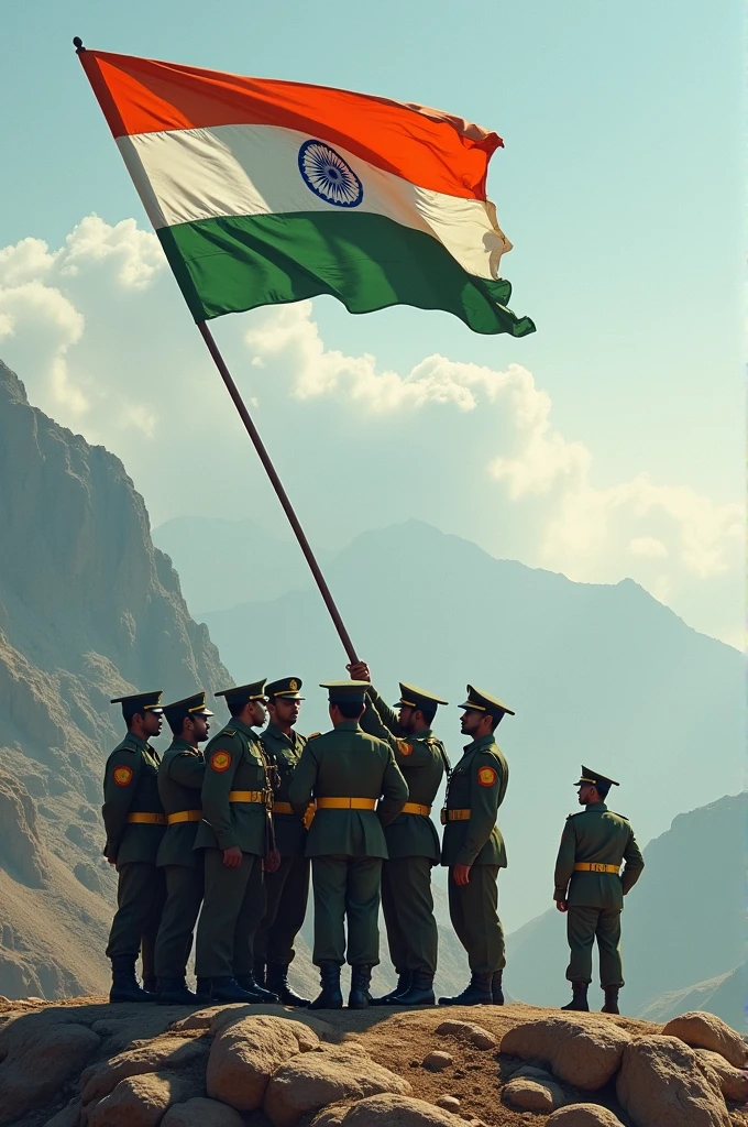 An Indian army holding a Indian flag