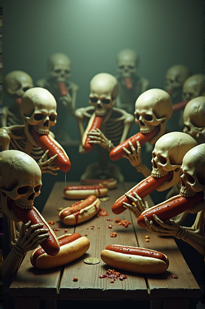 Skulls eating hotdogs