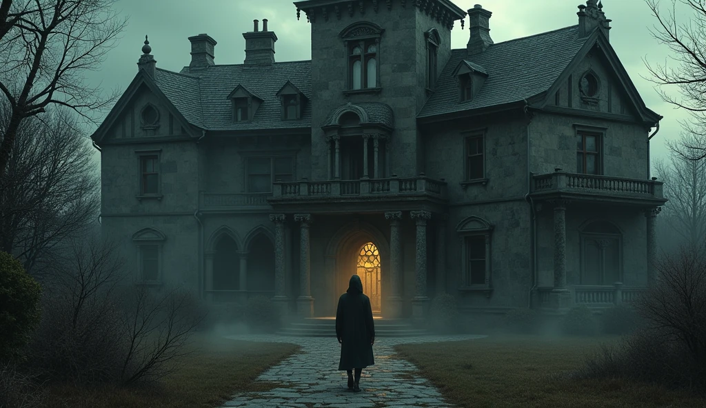 The newcomer stepping into the dark mansion.