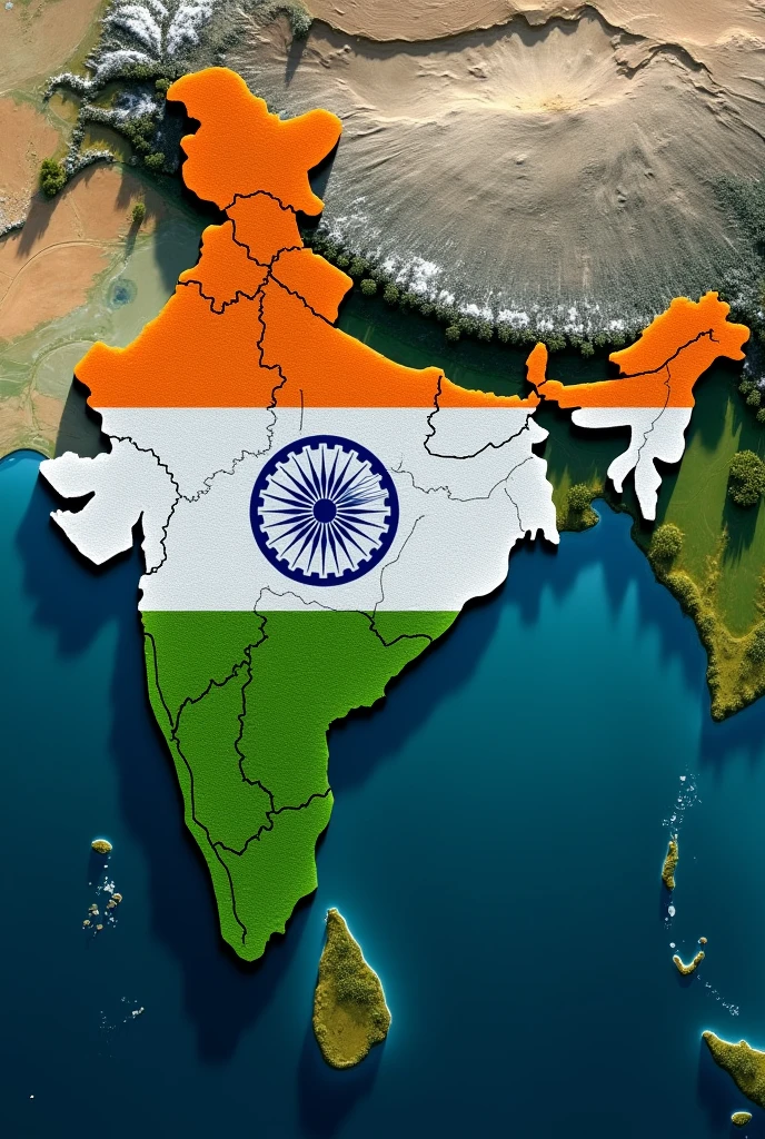 Highlights the india country in flag colour 
arieal view 