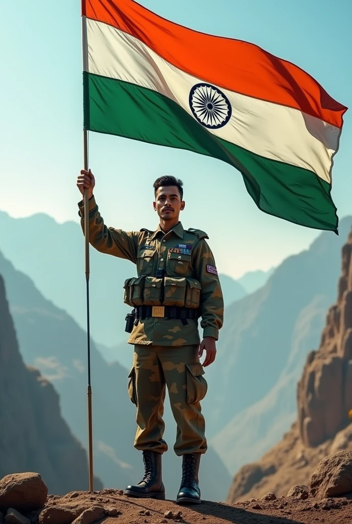 Indian Soldier holding Indian flag
