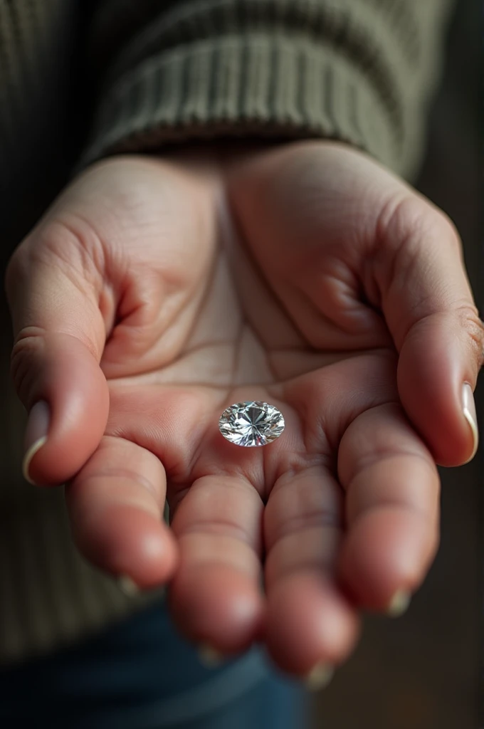 2 centimeter size diamond, in adult man hand