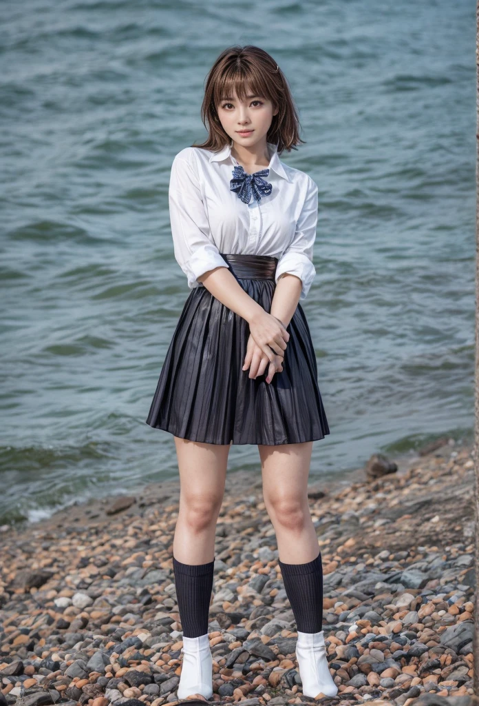 kasumi, eyes browns, (best qualityer, ultra detail), (realisitic:1.37), beautiful and detailed face, ultra-realisitic texture, Exquisite face, Delicate body, red lipgloss stick, shiny colors. High definition, 8k, expression a slight cute smile