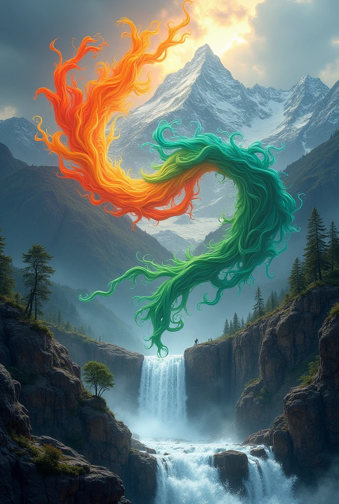 Indian flag colored Shankar letters, falls, mountains, rain fall, thundering