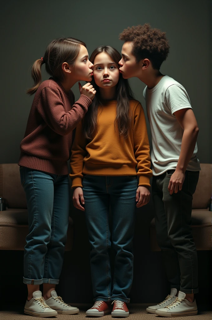 Foolish people whispering to another person realistic