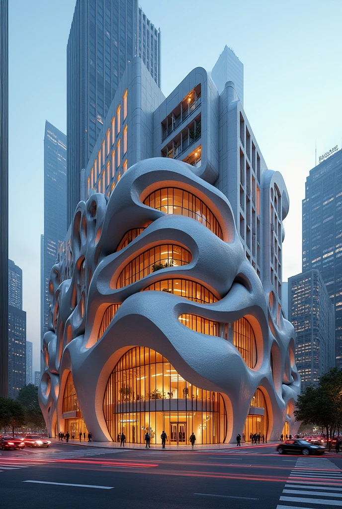 a stunning and highly detailed hybrid ARCHITECTURE FOR A MUSEUM, masterpiece, volumetric lighting, dramatic shadows, professional photograph, high resolution, stunning composition, IN THE MIDDLE OF A COSMOPOLITAN CITY