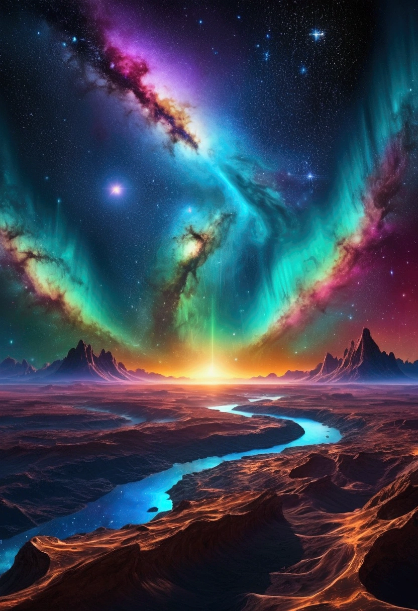 a breathtaking cosmic landscape, awe-inspiring cosmic scenery, glorious celestial phenomenon, mesmerizing galactic formation, stunning interstellar nebula, otherworldly cosmic aurora, captivating celestial phenomenon, majestic cosmic vista, surreal cosmic imagery, dynamic cosmic energy, photorealistic cosmic masterpiece, cinematic cosmic vista, hypnotic cosmic wonders, visually stunning cosmic art, ultra-detailed cosmic scene, hyper-realistic cosmic landscape, vibrant cosmic palette, dramatic cosmic lighting, ethereal cosmic ambiance, immersive cosmic experience