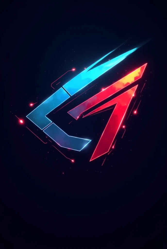 Design a unique gaming logo using blue and red colors with a sci-fi theme. The logo should feature dynamic, abstract elements that convey energy and excitement, incorporating futuristic and high-tech elements. Include symbols related to gaming, such as a game controller or joystick, but avoid faces or animals. The style should be modern and sleek, with bold lines and striking contrasts to create a memorable and impactful logo." It must be illustrated  and like a raging , angry type