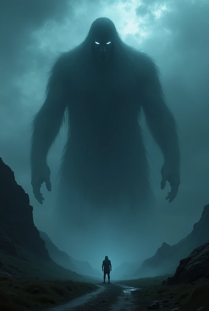 The total length is over 30 meters. Lurking in the dark clouds. Ambiguous shape. shadow. Become one with the darkness. Creepy face. The overall atmosphere is mysterious and frightening. Night sky in a mountainous area shrouded in fog and strong winds. electromagnetic waves,