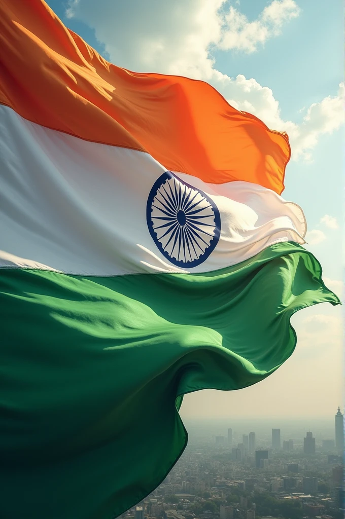 Indian flag covering the sky with happy independence day