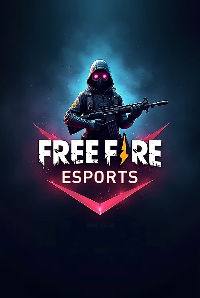 GENERATE AND IMAGE WITH A FREE FIRE CHARACTER AND GIVE TILE ON MIDDLE AS 'EWG ESPORTS ' AND USE BLACK AND BLUE COLOURS AND MAKE IT WITH GOOD EFFECTS USE THE CHARACTER AS LOGO