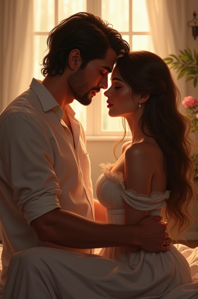 A beautiful girl sitting on dick of his husband