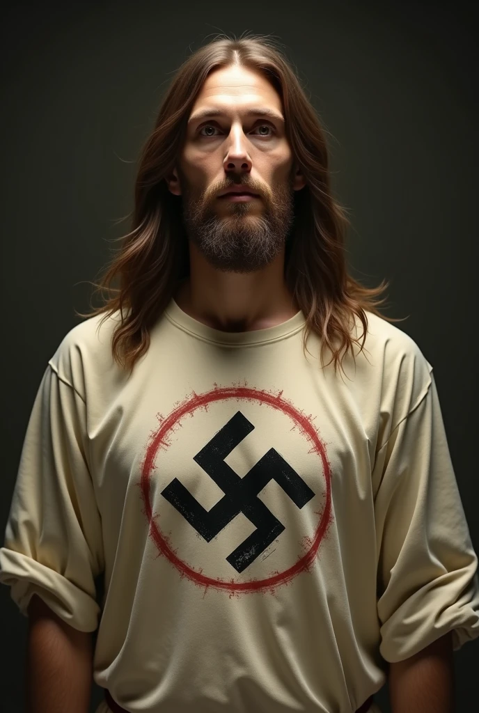 Jesus wearing a shirt with a swastika
